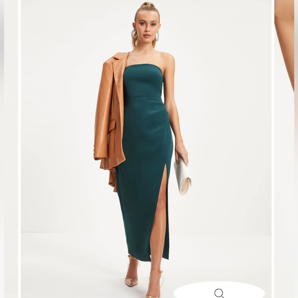 VICI Collection Strapless Maxi Slit Dress — Hunter Green